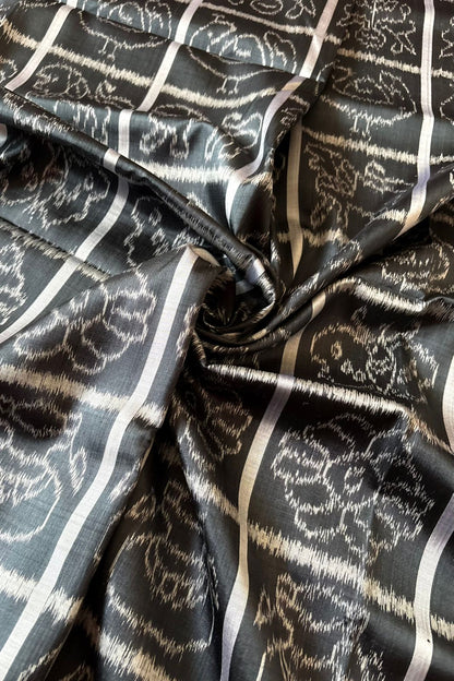 Odisha Ikkat Nabakothi Khandua Silk Saree: Charcoal Black