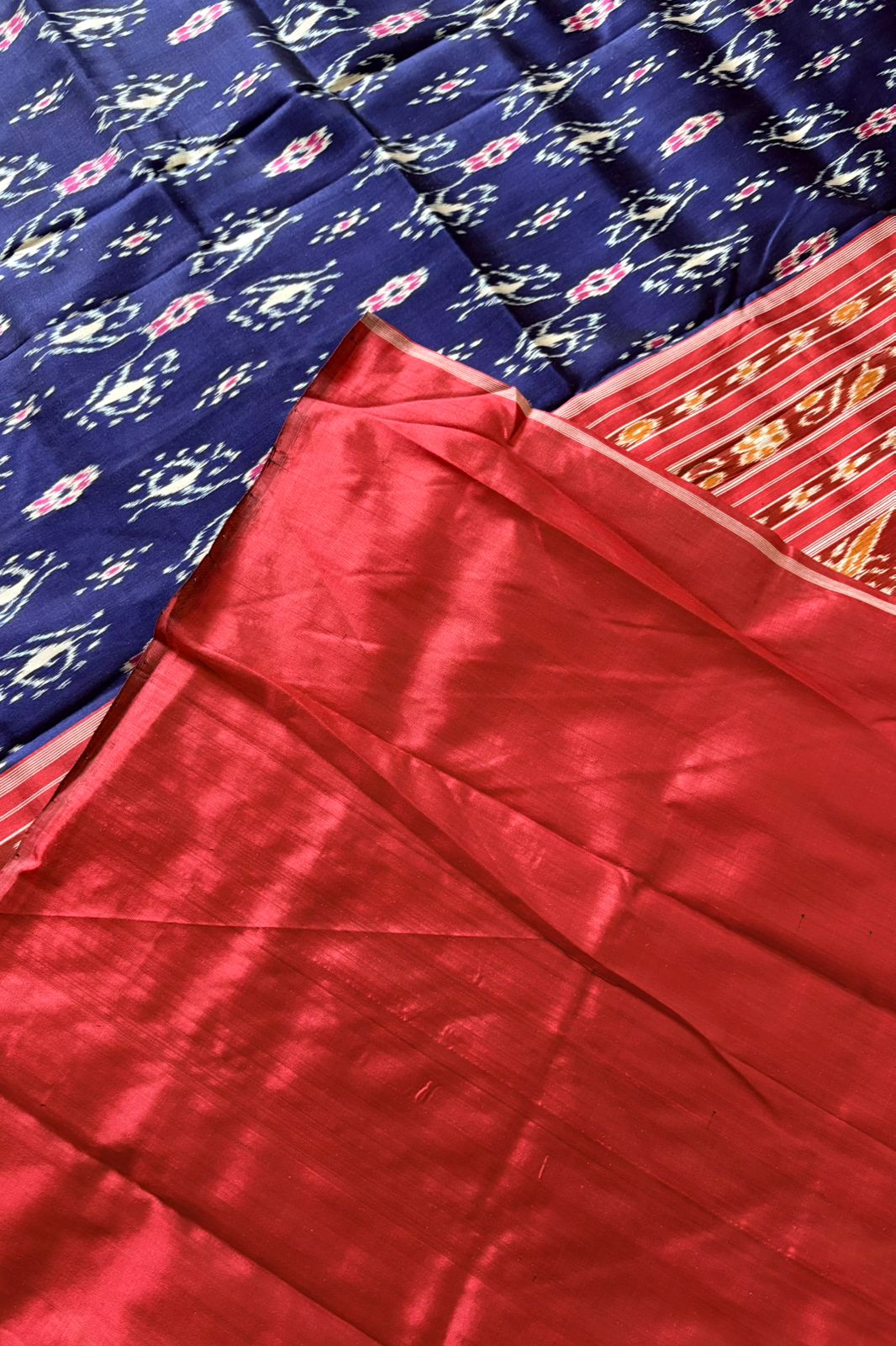 Odisha Ikkat Khandua Pure Silk Saree- Navy blue
