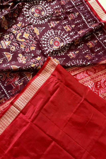 Exclusive Sambalpuri Pure Silk Saree - Coffee- Red