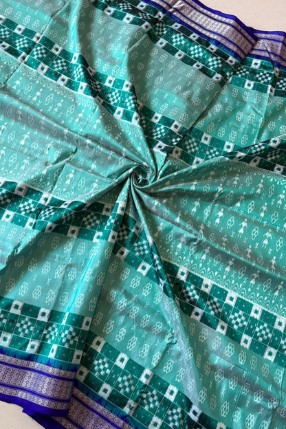 Exclusive Sambalpuri Pure Silk Saree - Sea Green