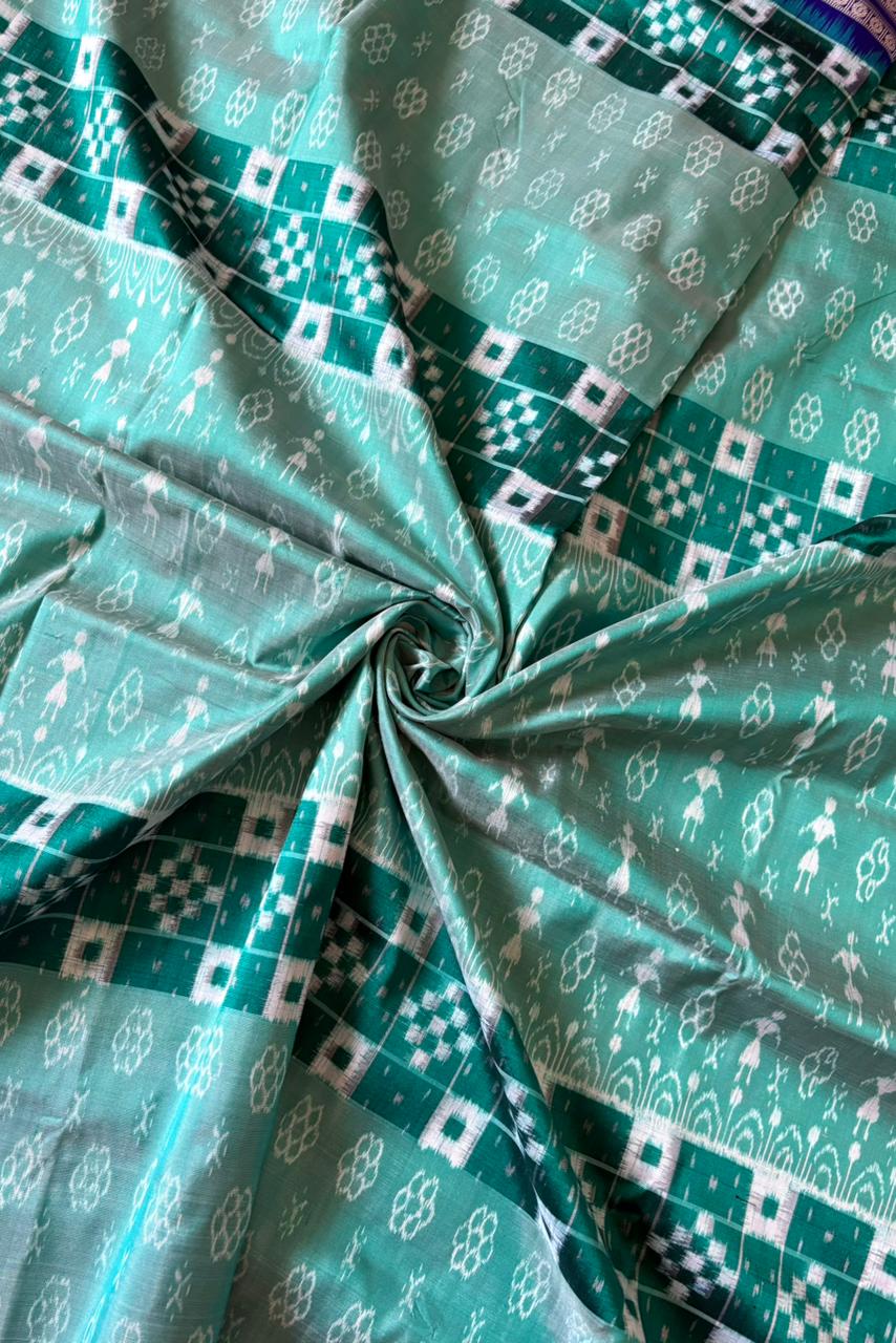 Exclusive Sambalpuri Pure Silk Saree - Sea Green
