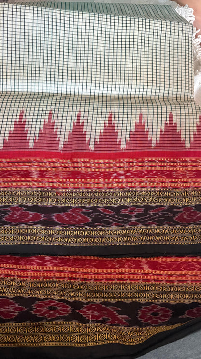 Sachipaar Khandua Silk Saree: White & Black