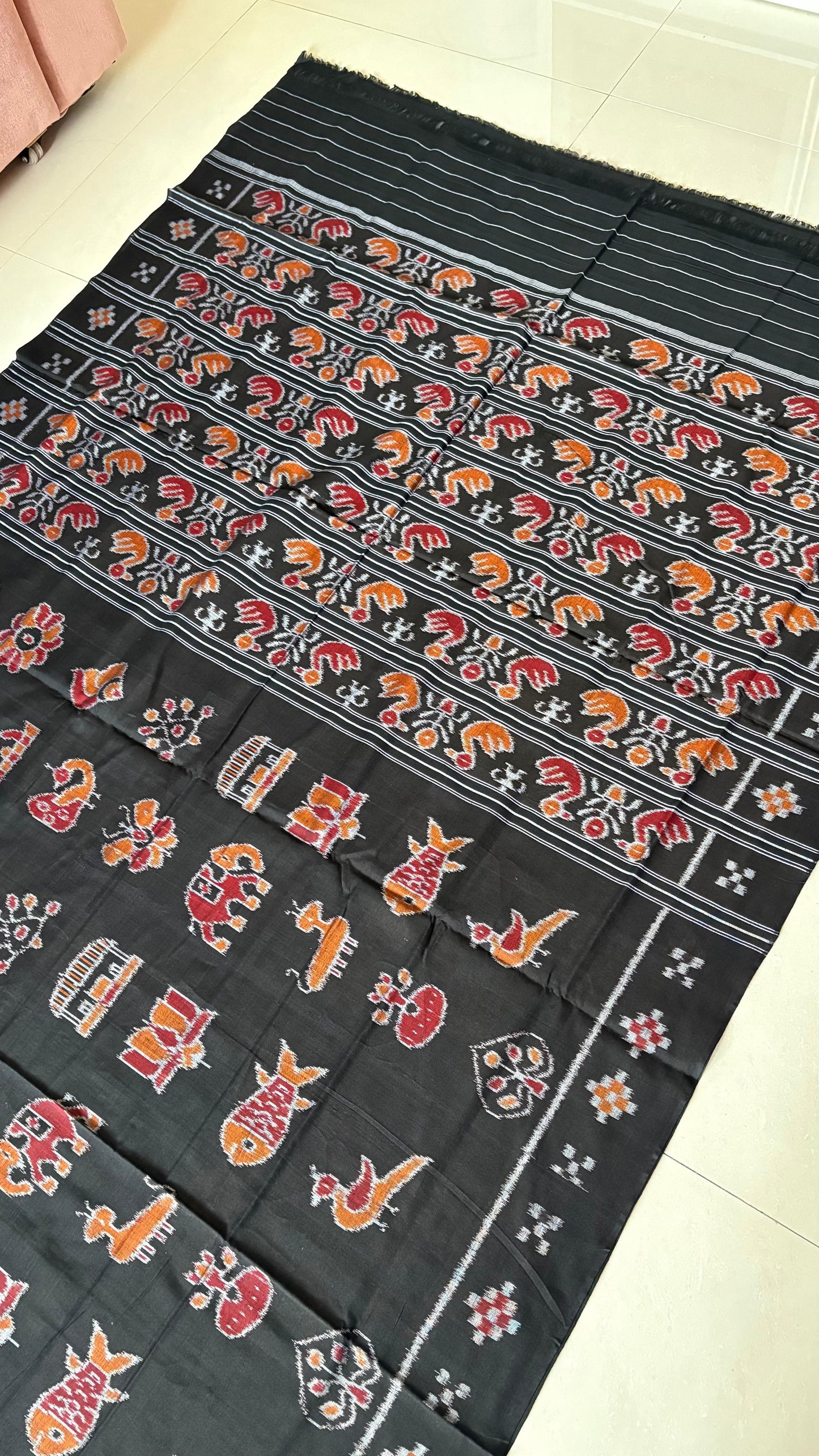 Odisha Ikkat Nabarangi Khandua Cotton Saree-Black
