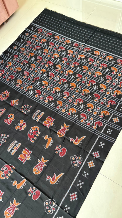Odisha Ikkat Nabarangi Khandua Cotton Saree-Black