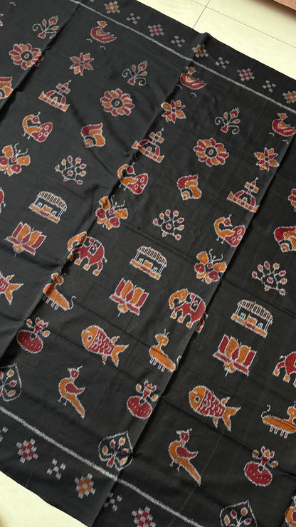 Odisha Ikkat Nabarangi Khandua Cotton Saree-Black