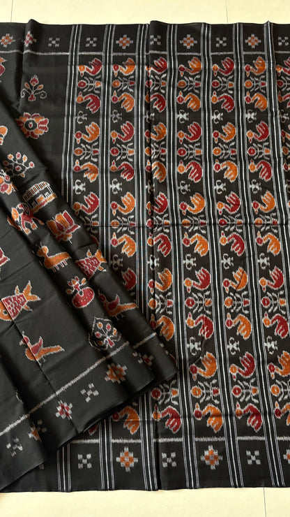 Odisha Ikkat Nabarangi Khandua Cotton Saree-Black