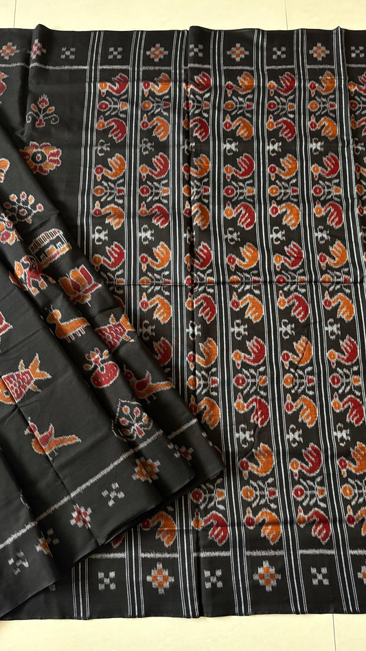 Odisha Ikkat Nabarangi Khandua Cotton Saree-Black