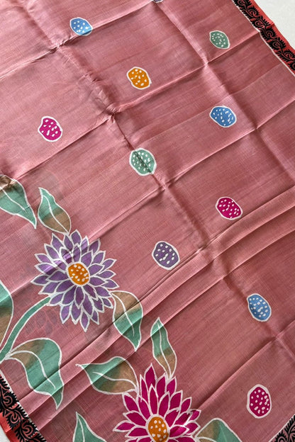 Murshidabad Pure Silk Hand Batik and Hand Painted Saree