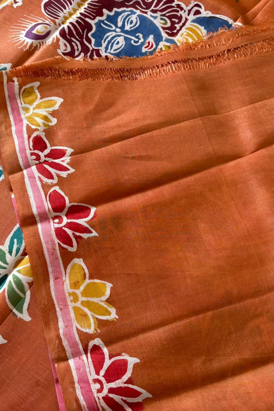 Murshidabad Pure Silk Saree With Hand Batik and Hand Paint