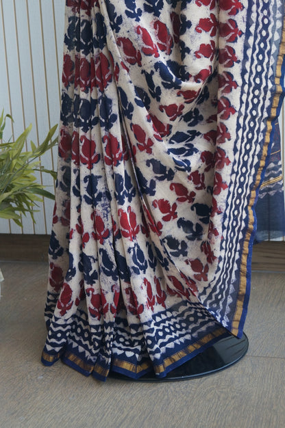 Hand Block Print Silk-Cotton Saree