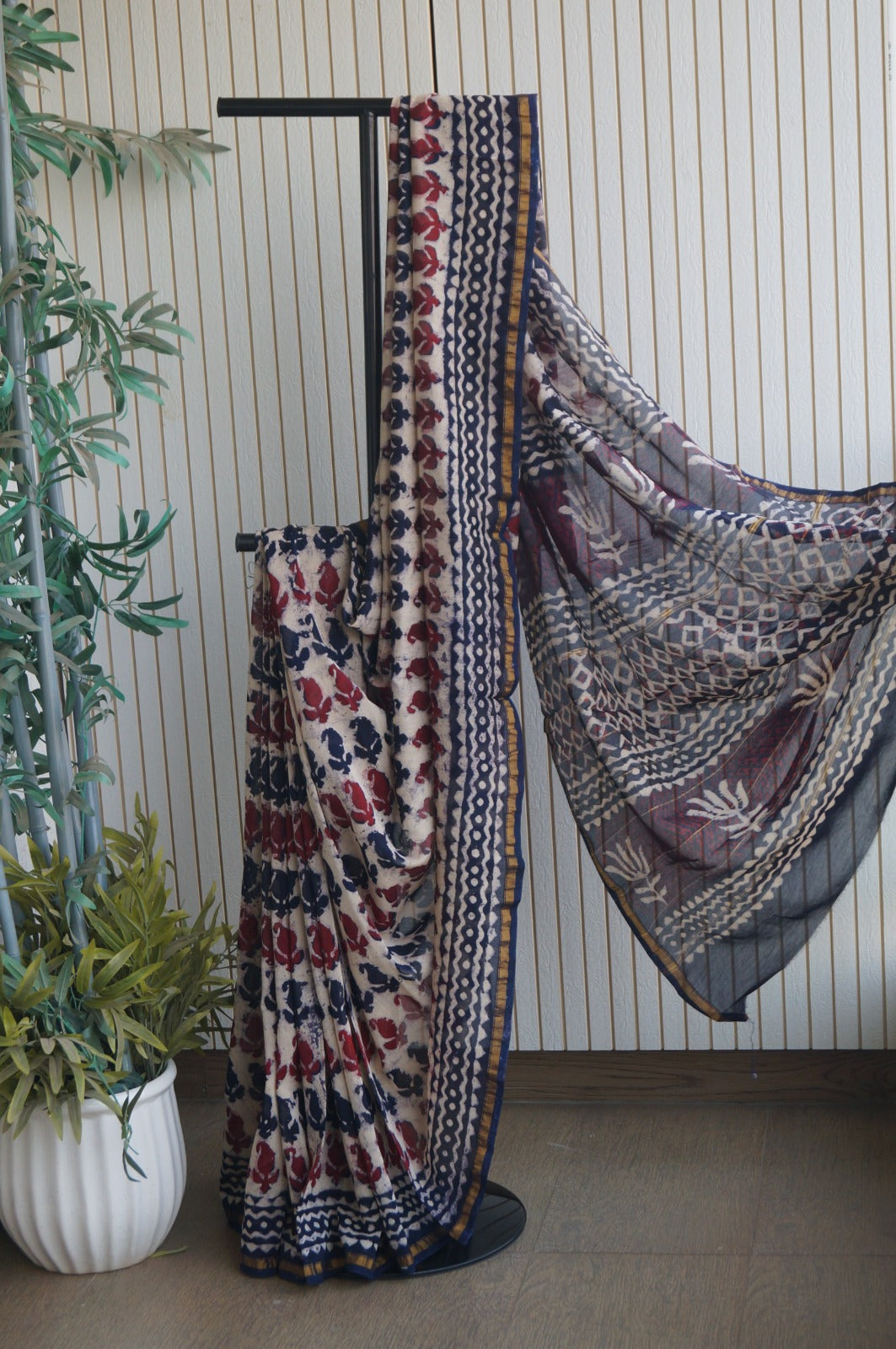 Hand Block Print Silk-Cotton Saree