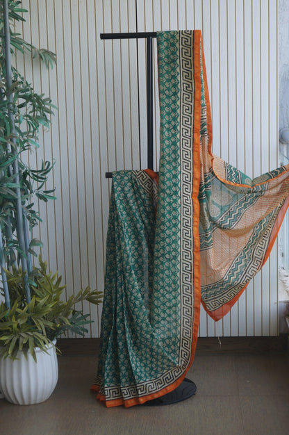 Hand Block Print Silk-Cotton Saree