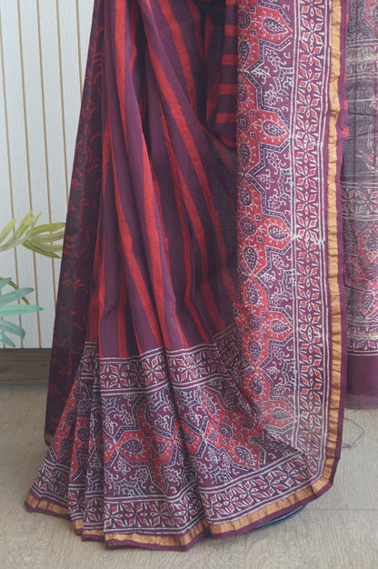 Hand Block Print Silk-Cotton Saree