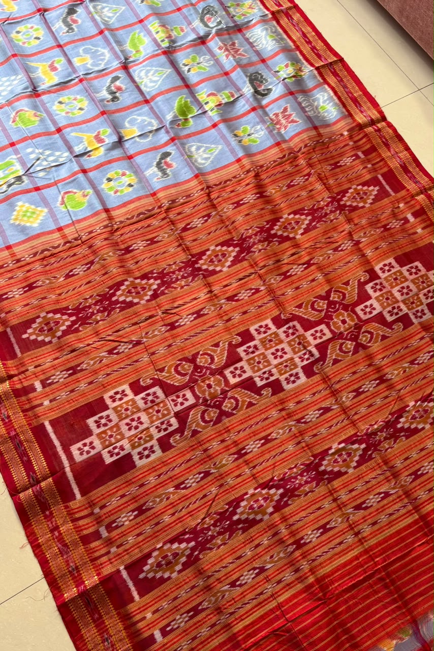 Nabakothi Khandua Silk Saree: Periwinkle Blue