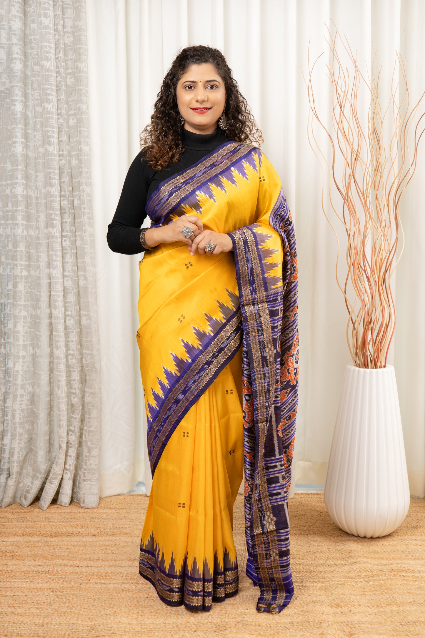 Odisha Ikkat Pure Khandua Silk Saree - Yellow