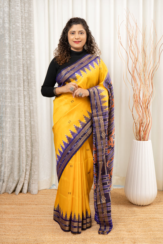 Odisha Ikkat Pure Khandua Silk Saree - Yellow