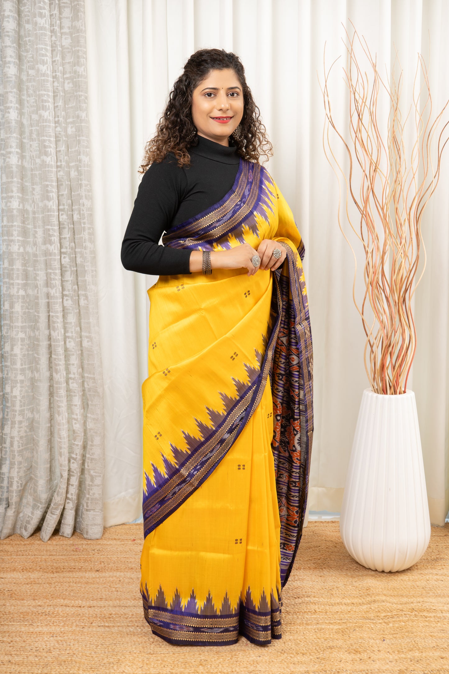 Odisha Ikkat Pure Khandua Silk Saree - Yellow