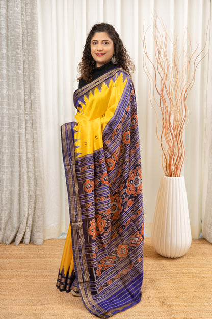 Odisha Ikkat Pure Khandua Silk Saree - Yellow