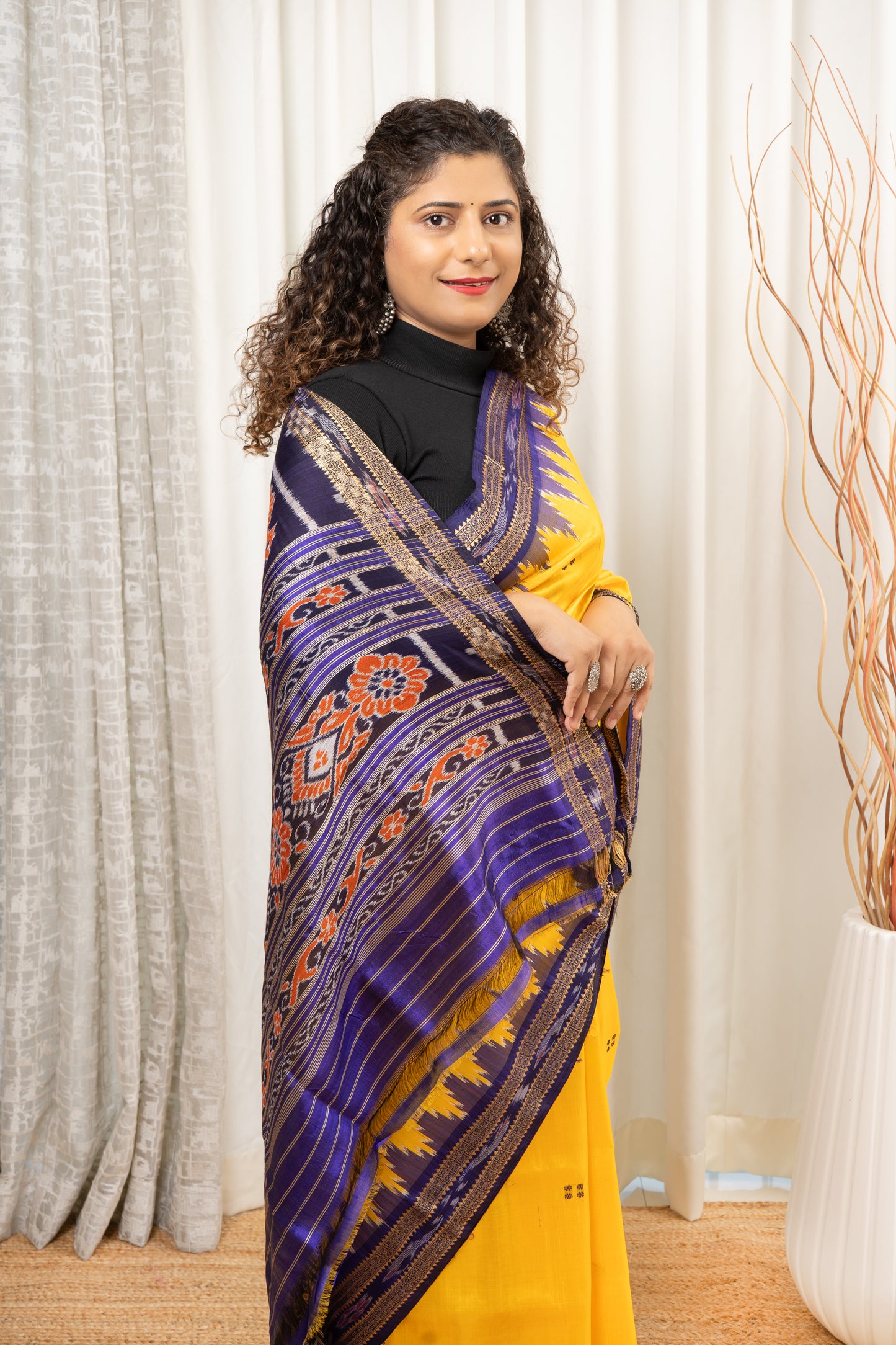 Odisha Ikkat Pure Khandua Silk Saree - Yellow