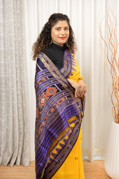 Odisha Ikkat Pure Khandua Silk Saree - Yellow