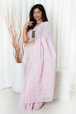 Load image into Gallery viewer, Kota Cotton Saree With Tepchi Chikankaari Work-Pink
