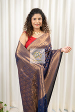 Load image into Gallery viewer, Banarasi Chiffon-Georgette Saree- Navy Blue Saree
