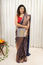 Load image into Gallery viewer, Banarasi Chiffon-Georgette Saree- Navy Blue Saree
