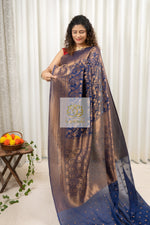 Load image into Gallery viewer, Banarasi Chiffon-Georgette Saree- Navy Blue Saree
