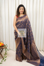 Load image into Gallery viewer, Banarasi Chiffon-Georgette Saree- Navy Blue Saree
