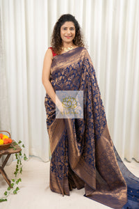 Banarasi Chiffon-Georgette Saree- Navy Blue Saree