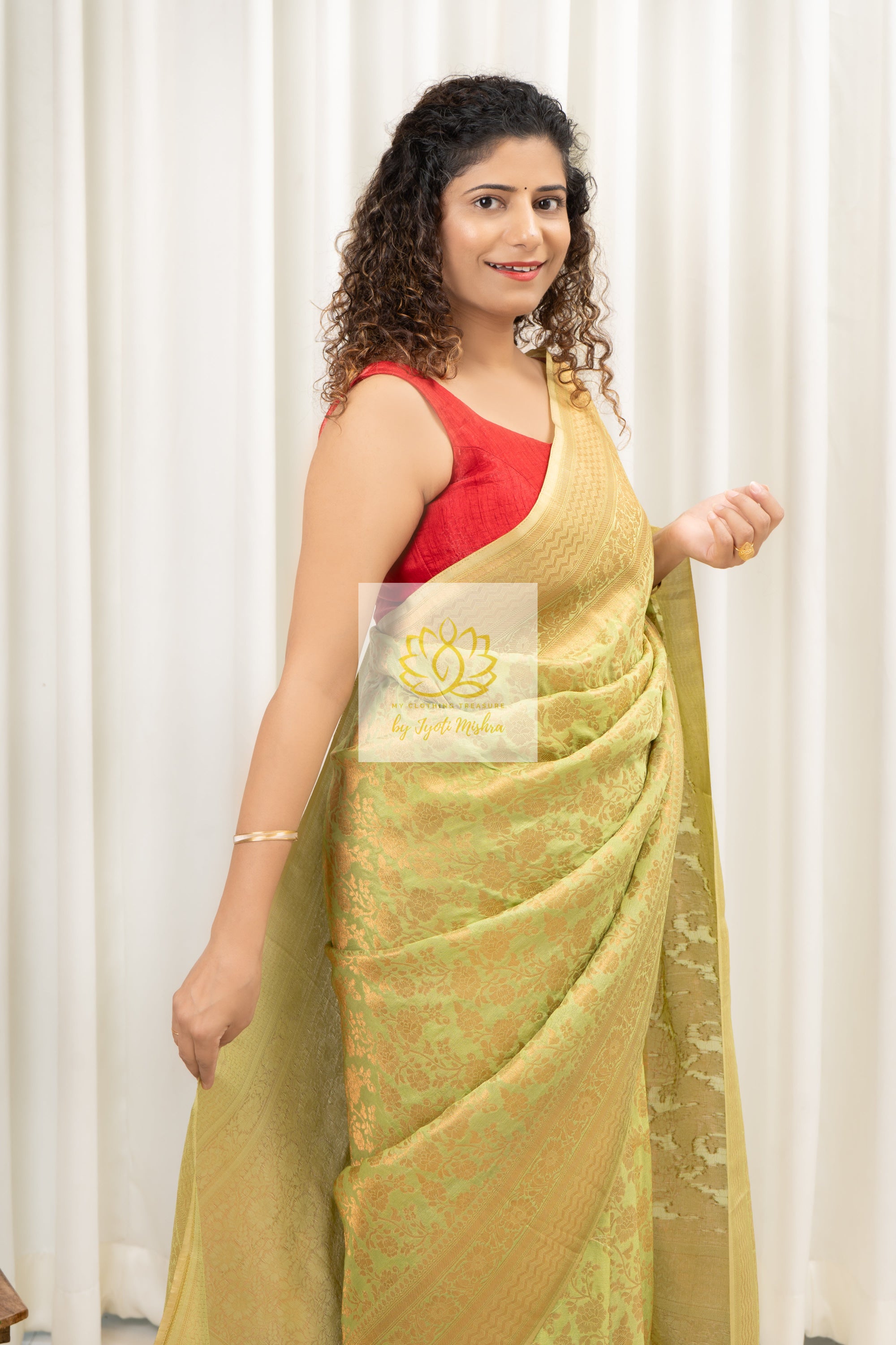 Banarasi Chiffon-Georgette Saree- Pista Green Saree