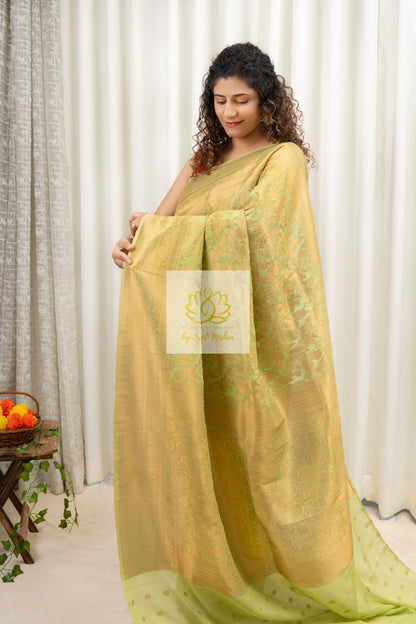 Banarasi Chiffon-Georgette Saree- Pista Green Saree