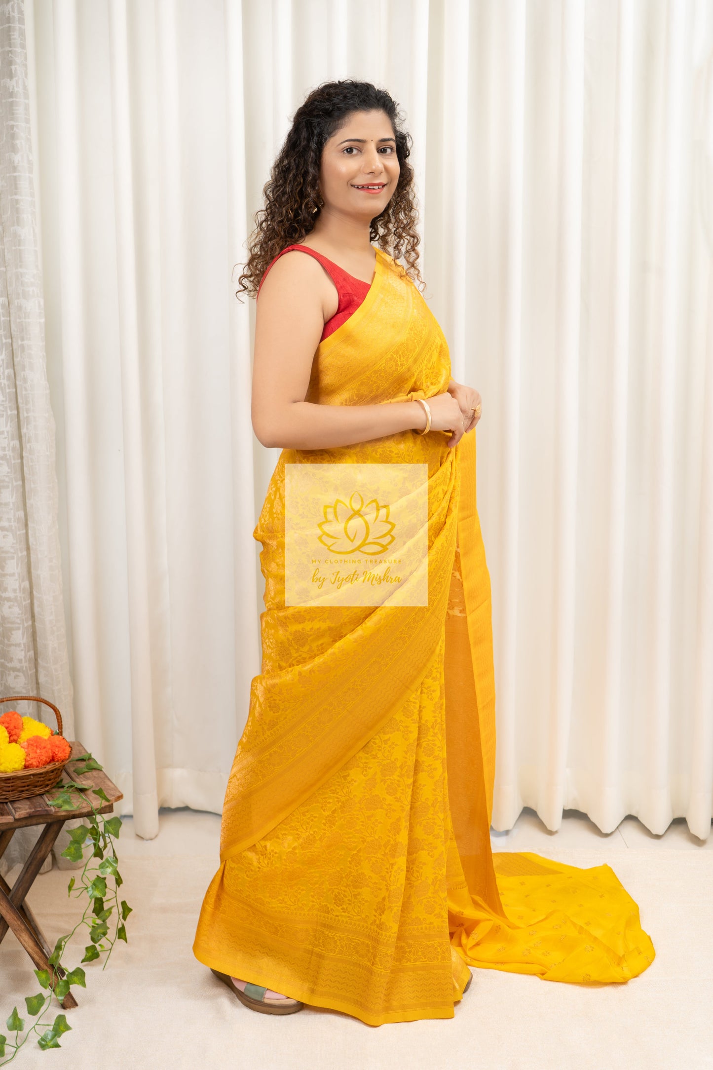 Banarasi Chiffon-Georgette Saree- Yellow Saree