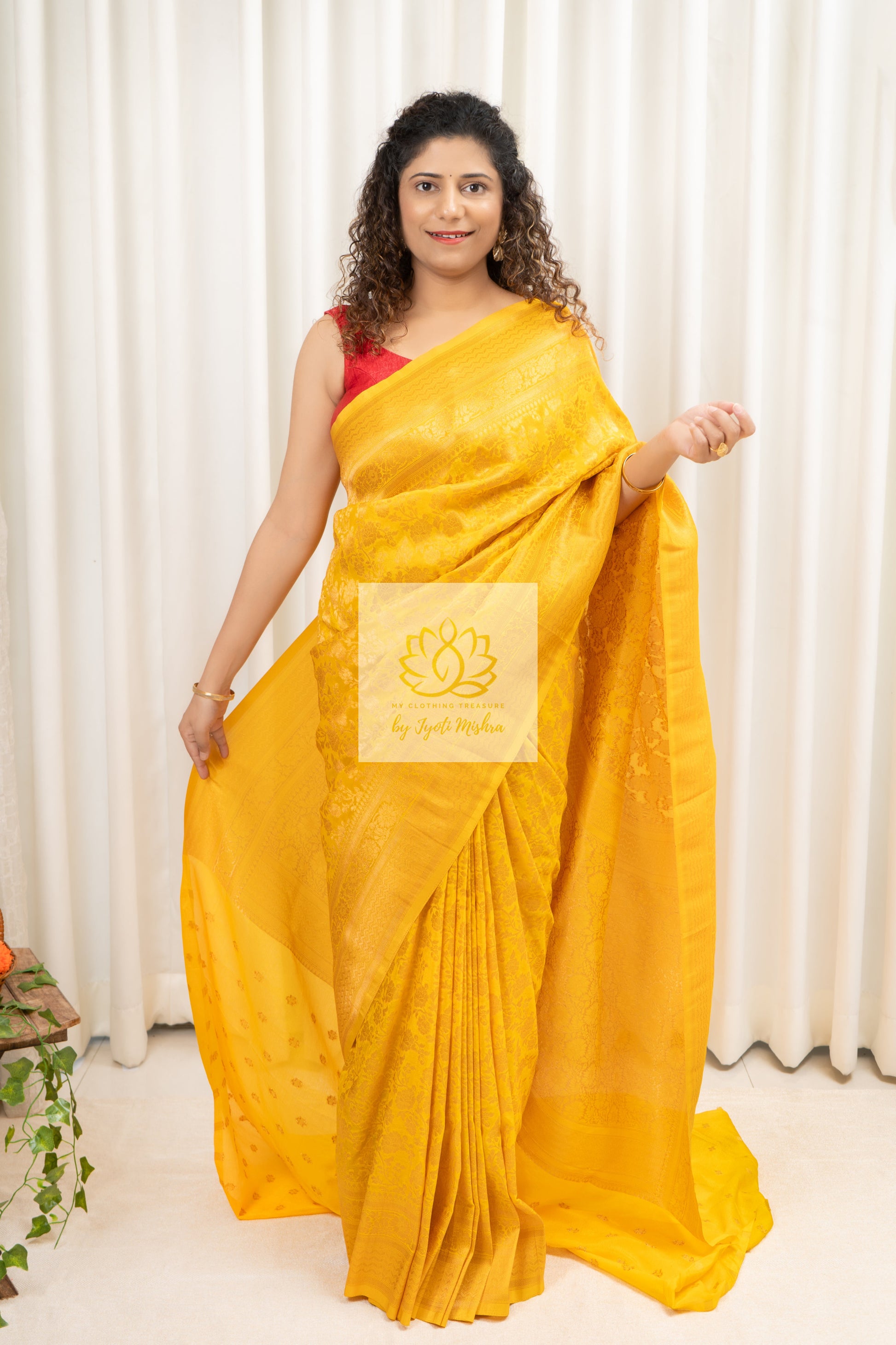 Banarasi Chiffon-Georgette Saree- Yellow Saree