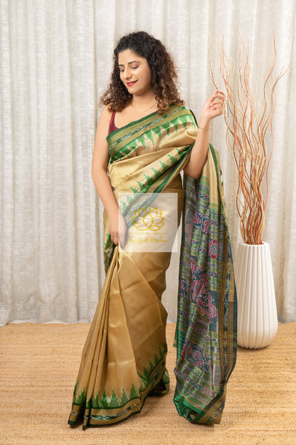 Bandha Border Khandua Ikkat Silk Saree Gold Saree