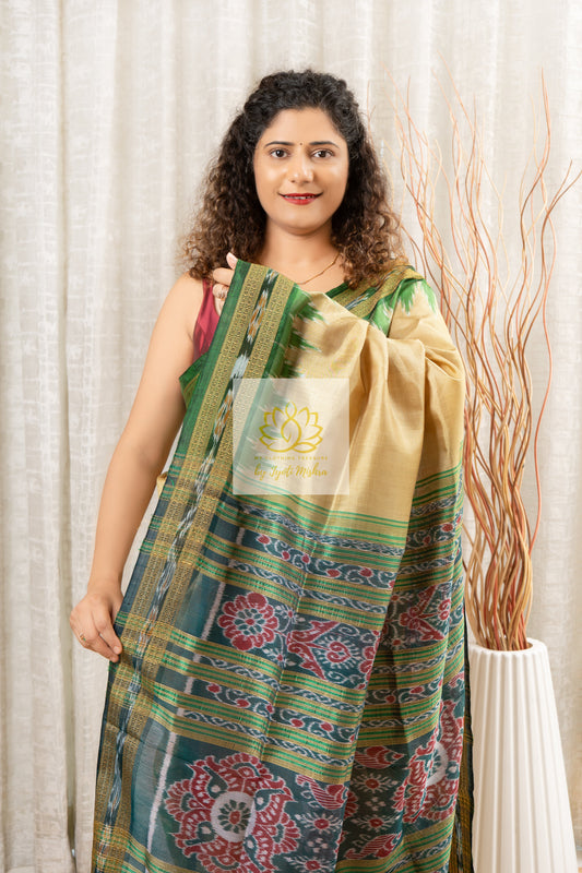 Bandha Border Khandua Ikkat Silk Saree Gold Saree