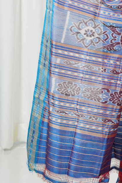 Bandha Border Khandua Ikkat Silk Saree - Maroon