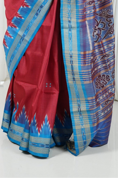 Bandha Border Khandua Ikkat Silk Saree - Maroon