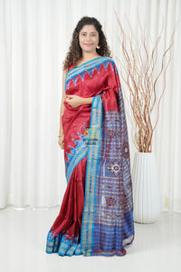 Bandha Border Khandua Ikkat Silk Saree - Maroon