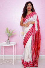 Load image into Gallery viewer, Bandha Border Khandua Ikkat Silk Saree - Off White Red
