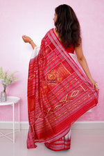 Load image into Gallery viewer, Bandha Border Khandua Ikkat Silk Saree - Off White Red
