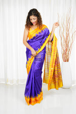 Load image into Gallery viewer, Bandha Border Khandua Ikkat Silk Saree - Purple Blue
