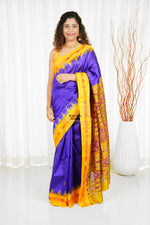 Load image into Gallery viewer, Bandha Border Khandua Ikkat Silk Saree - Purple Blue
