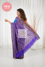 Load image into Gallery viewer, Bandha Floral Border Khandua Ikkat Silk Saree - Blue
