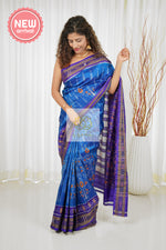 Load image into Gallery viewer, Bandha Floral Border Khandua Ikkat Silk Saree - Blue
