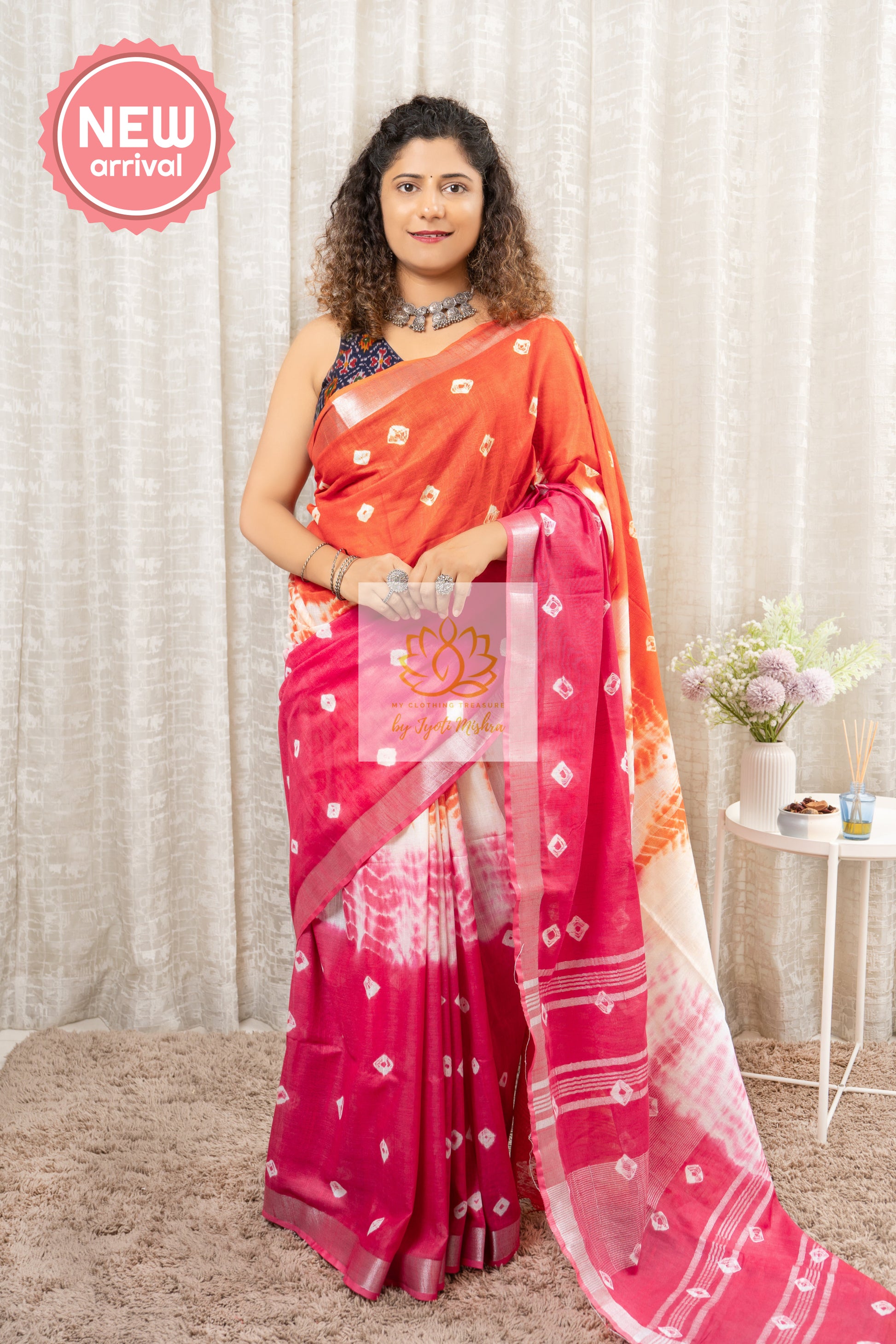 Bhagalpuri Pure Linen Saree- Multi Color Saree