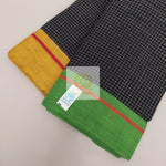 Load image into Gallery viewer, Black Patteda Anchu Cotton Saree With Ganga Jamuna Border- Yellow Green
