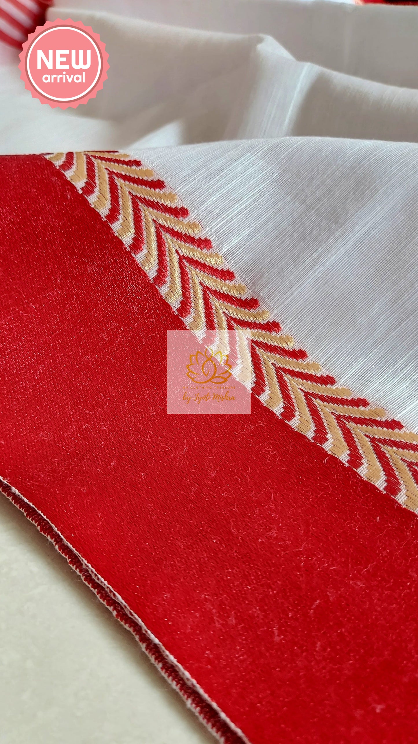 Blended Resham Cotton Laal Paar Saree