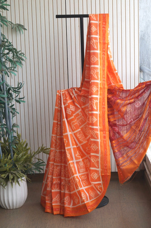 Nabakothi Khandua Pure Silk Saree- Shot Orange