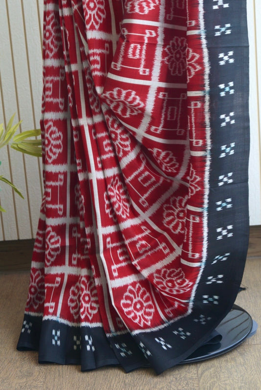 Exclusive Odisha Ikkat Khandua Pure Silk Saree- Red